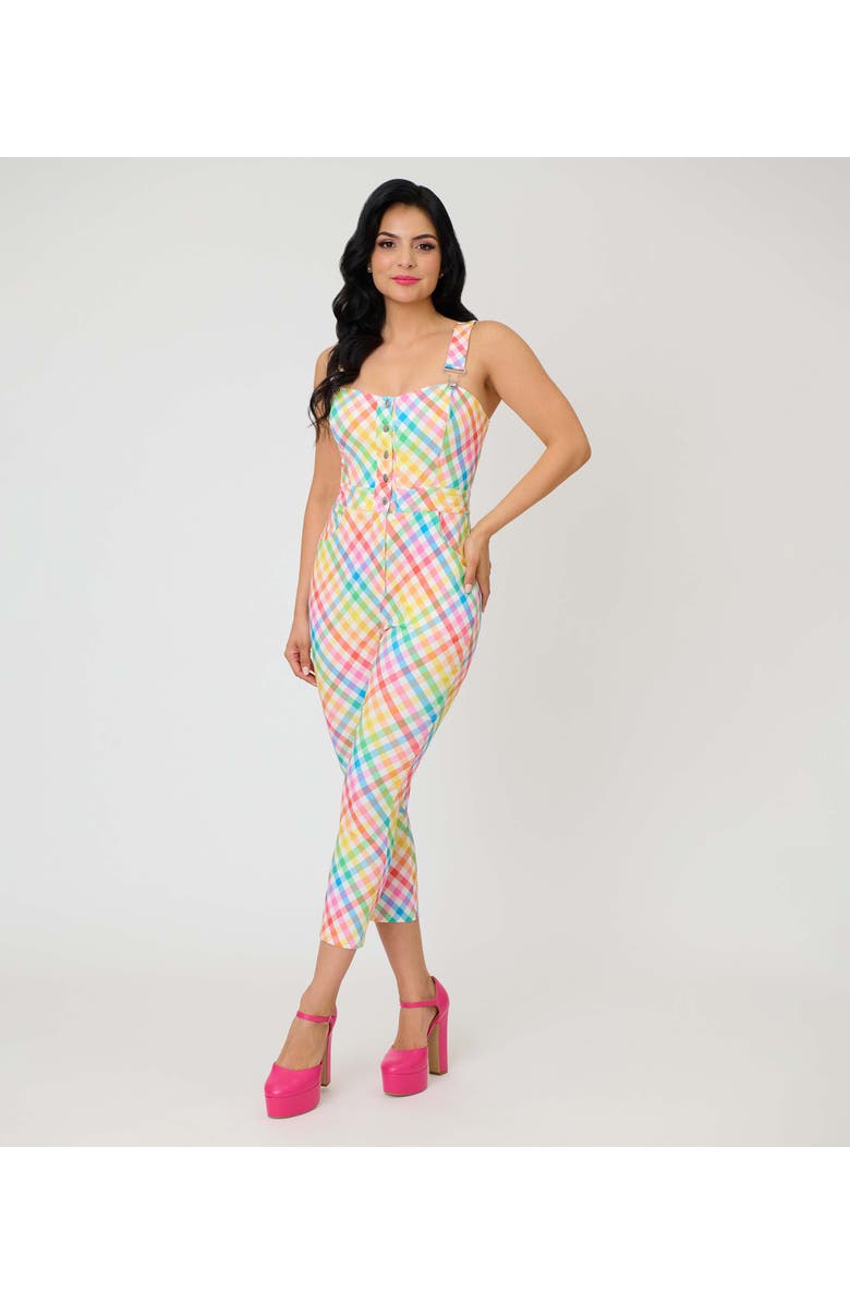 Unique Vintage 1970s Eartha Jumpsuit, Main, color, White Rainbow Gingham