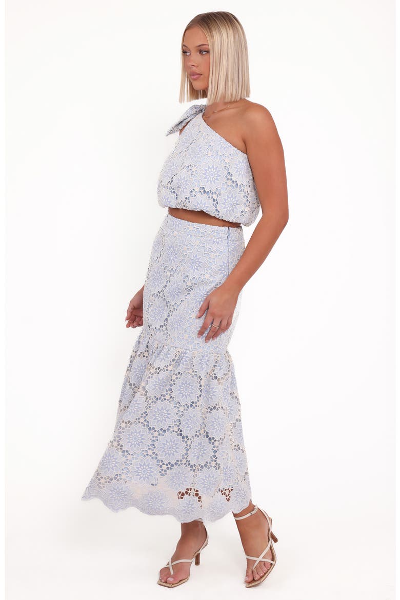 Jennie Lace One-Shoulder Crop Top & Maxi Skirt Set, Alternate, color, BLUE