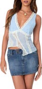 EDIKTED Chiffon Lace Trim Asymmetric Tank Top
