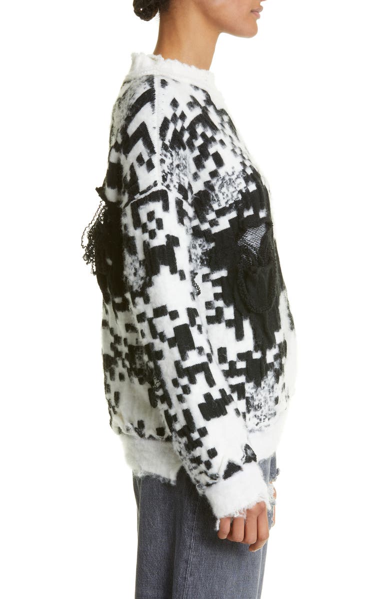 JW Anderson Gender Inclusive Oversize QR Code Jacquard Distressed Sweater, Alternate, color,