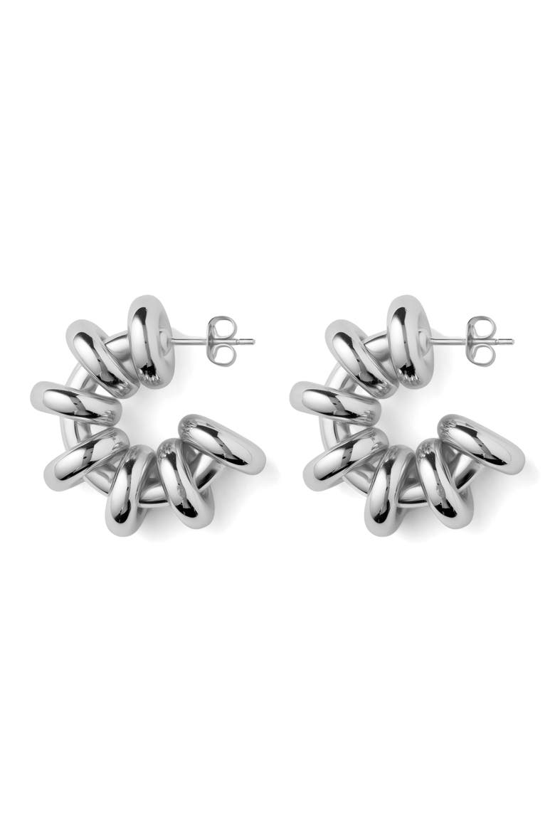 Biblio Hoop Earrings, Main, color, SILVER PLATED