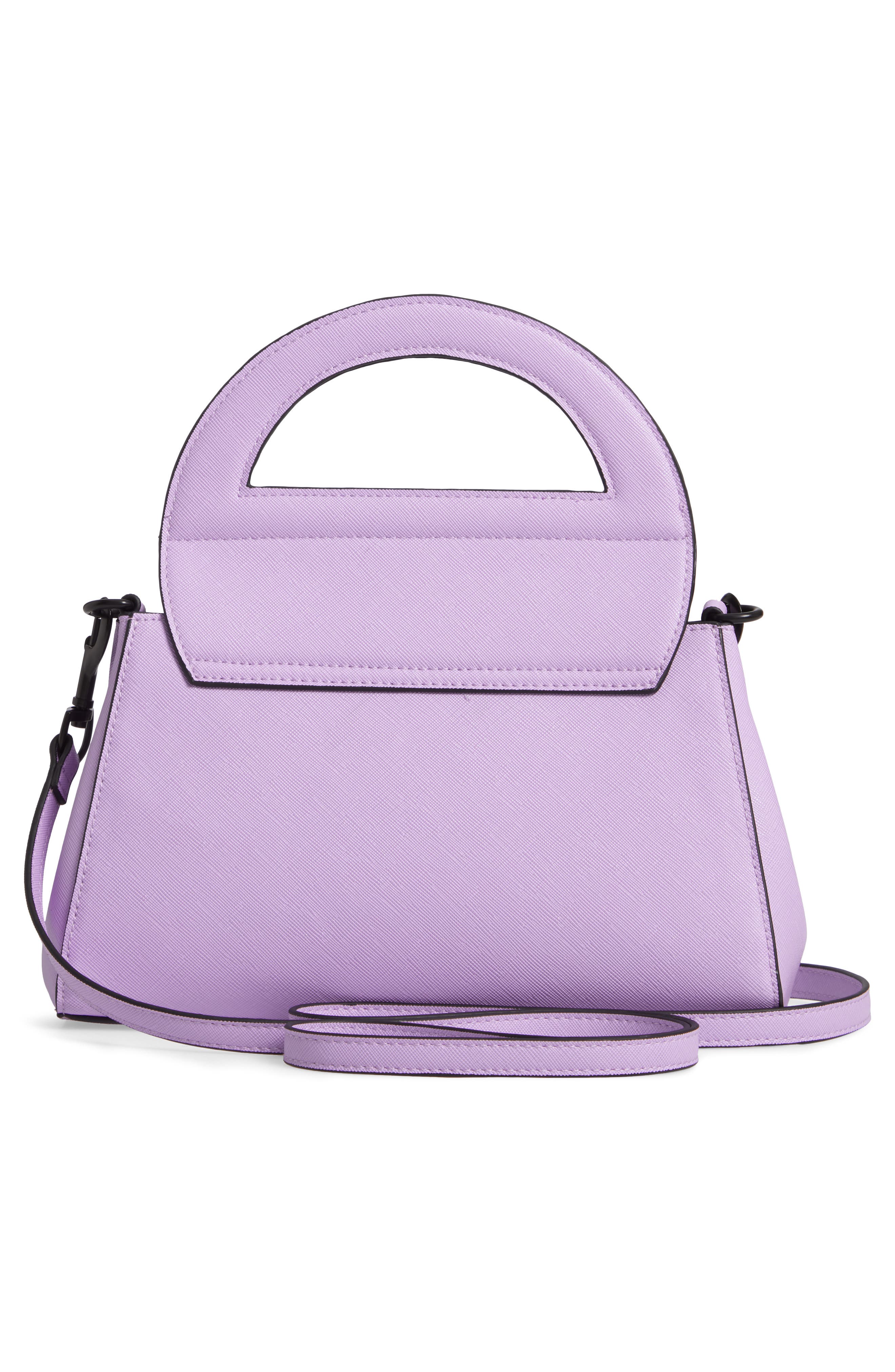 Trapezoid Faux Leather Satchel, Alternate, color, LILAC PURPLE