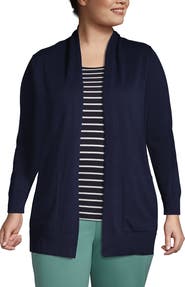 Lands' End Plus Size Long Sleeve Open Long Cardigan Sweater