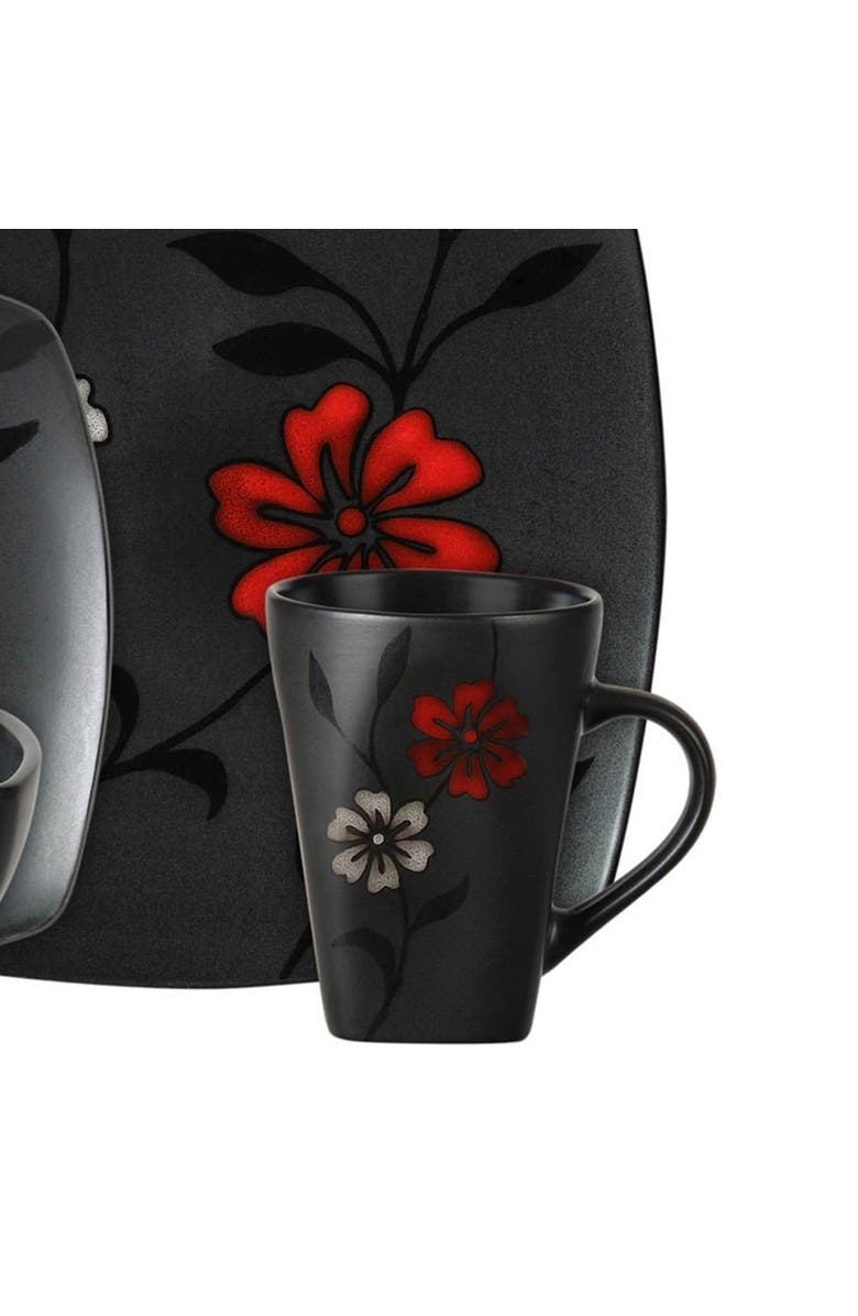 Gibson Elite 16-Piece Evening Blossom Dinnerware Set, Alternate, color, Black And Red