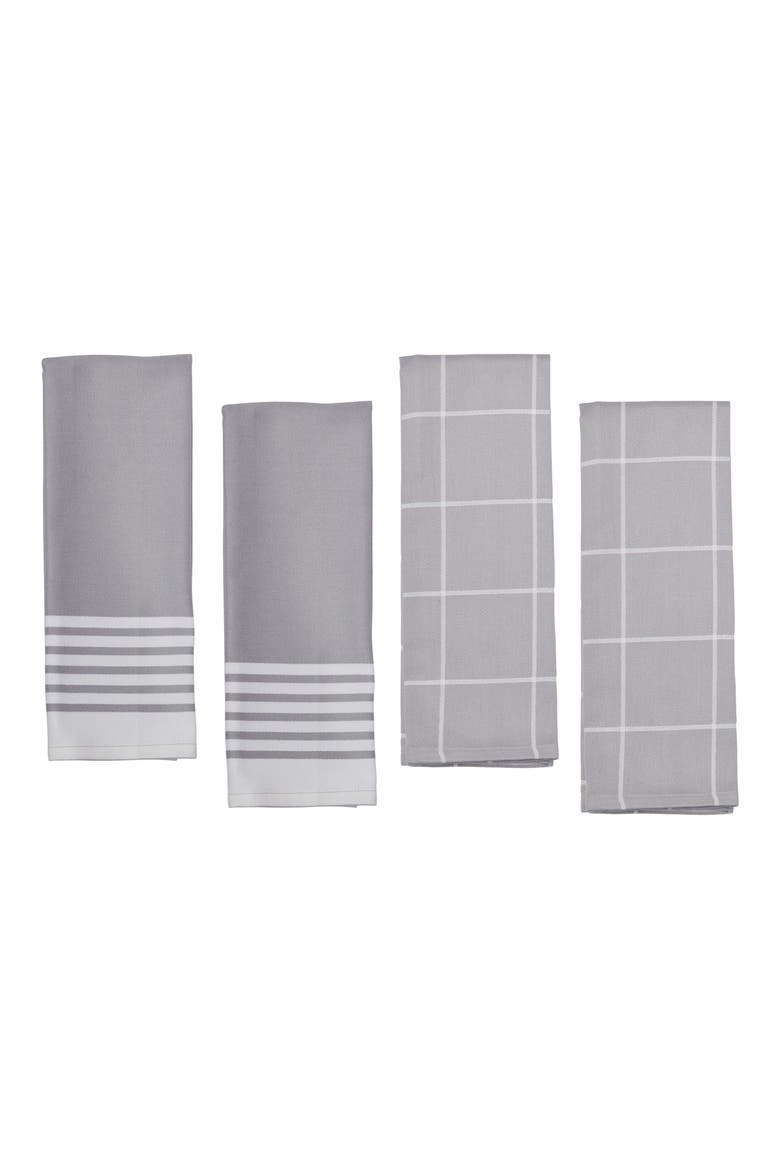 Assorted Set of 4 Cotton Kitchen Towels, Main, color, GREY