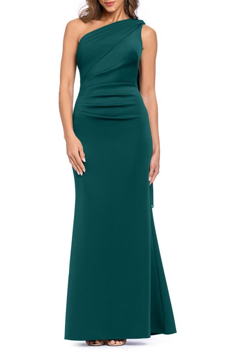 Sash Detail One-Shoulder Scuba Crepe Sheath Gown