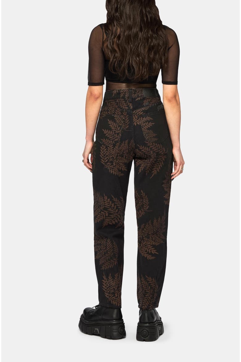 Ruin Fern Printed Barrel Leg Denim Jeans, Alternate, color, Black