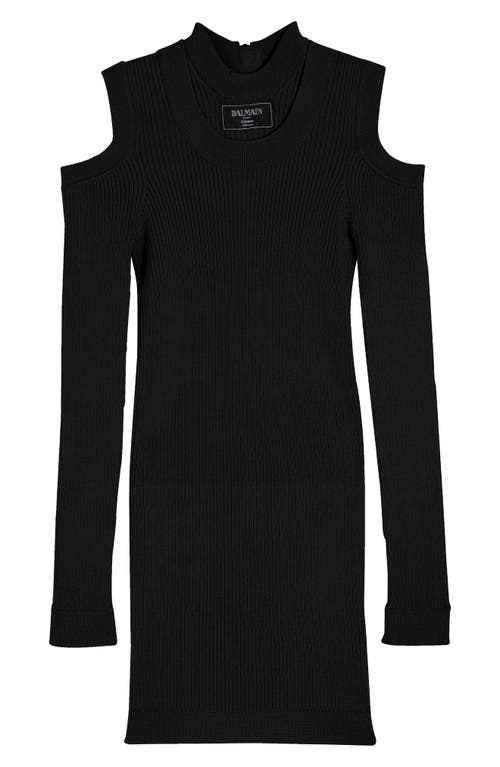 Balmain Double-collar Cold-shoulder Rib Mini Dress In 0pa Black