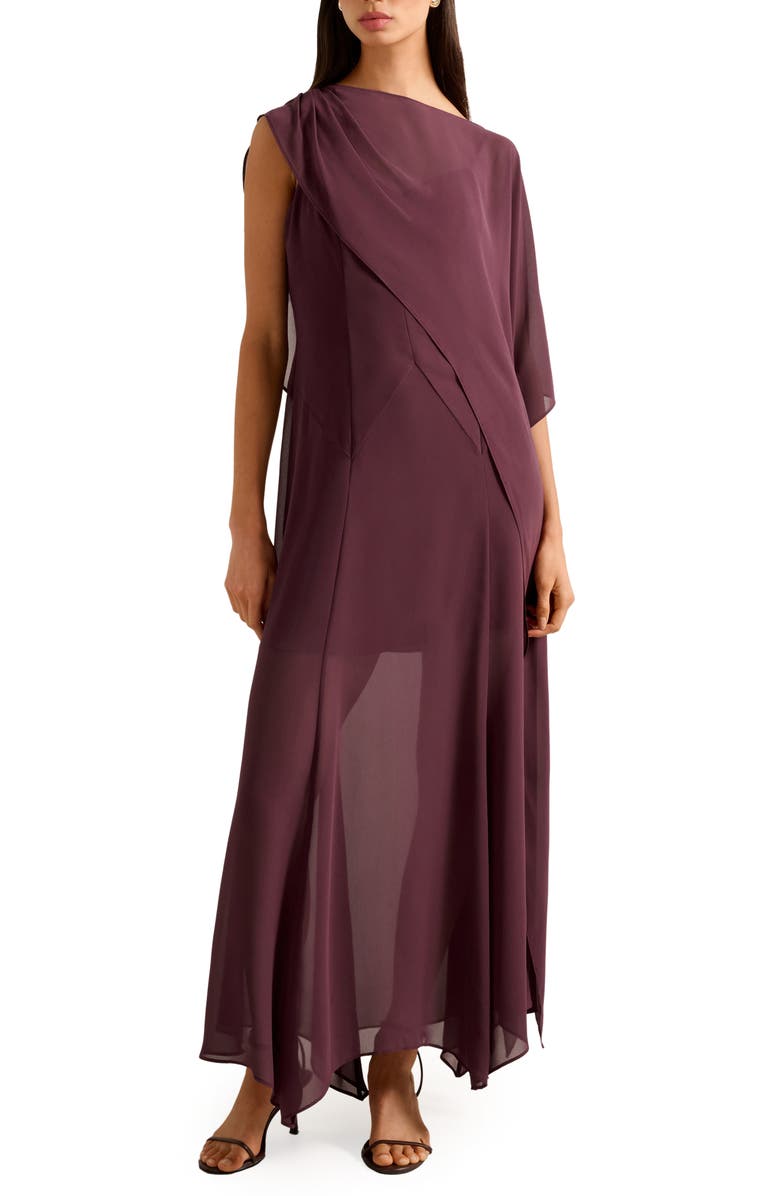 Ever New Honey Sheer Maxi Dress with Cape, Main, color, Imperial Port