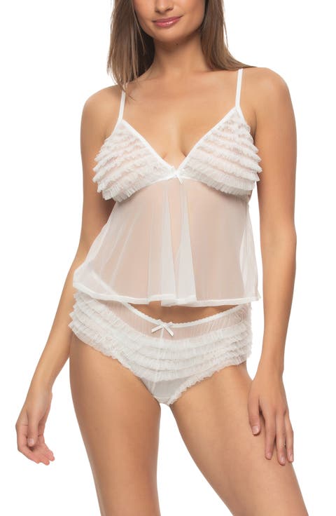 Veil Ruffle Mesh Camisole & Briefs Set