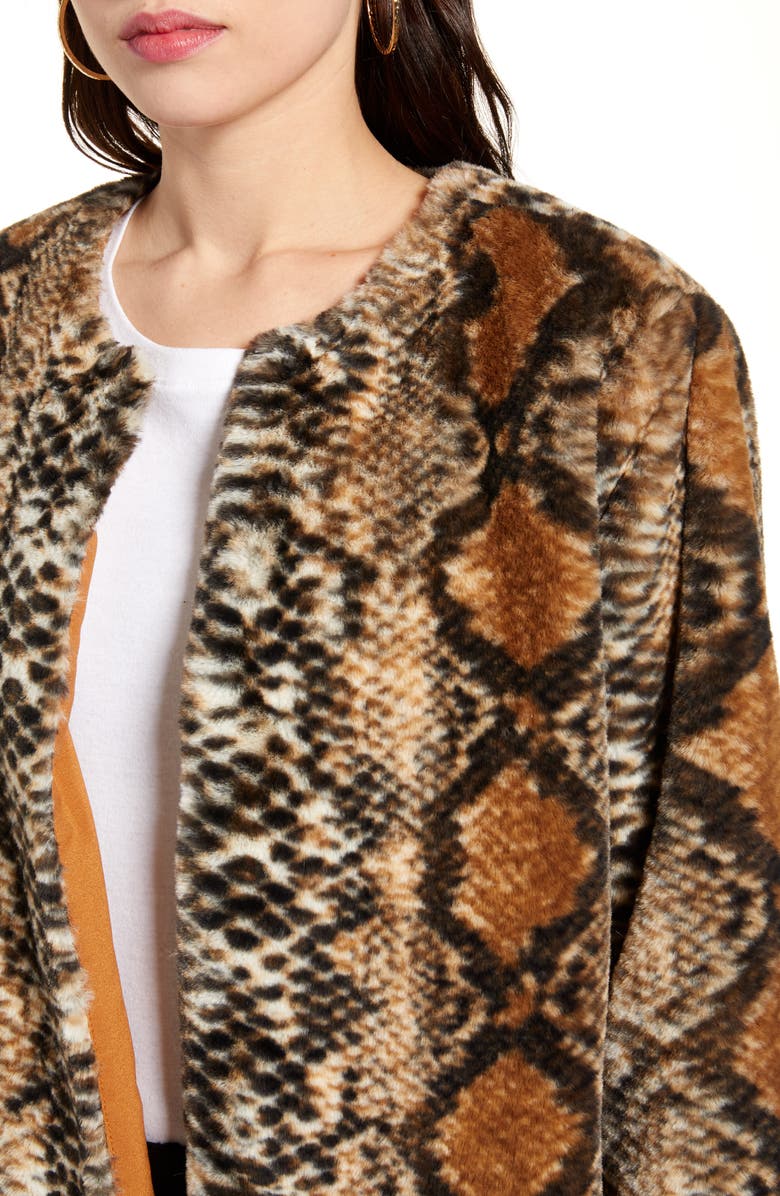 Band of Gypsies Serpent Faux Fur Open Front Jacket, Alternate, color,