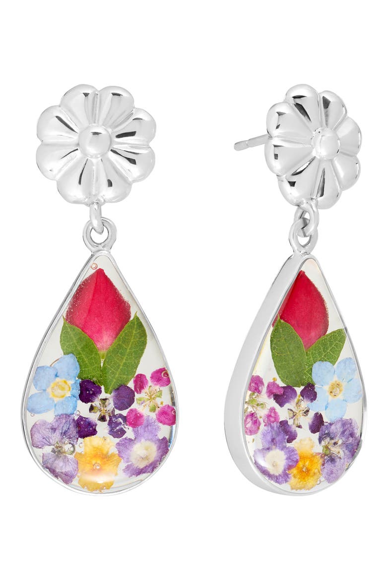 Dried Flower Resin Teardrop Earrings, Main, color, SILVER