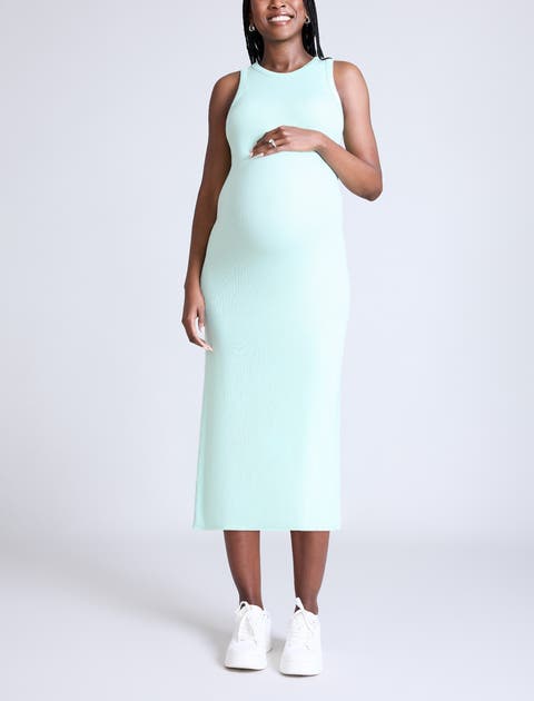 Crew Neck Sleeveless Racerback Maternity Midi Dress