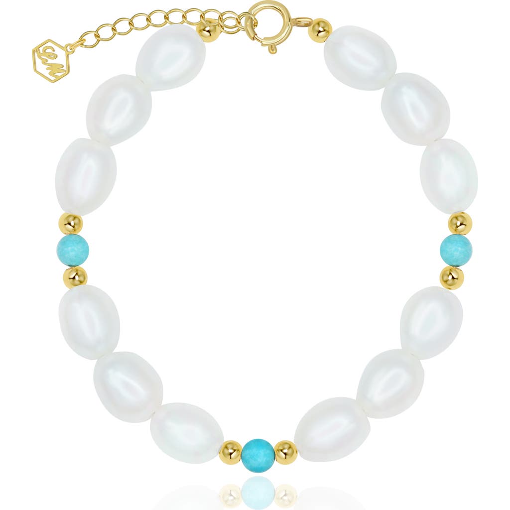 La Meno Freshwater Pearl & Turquoise Bracelet In White