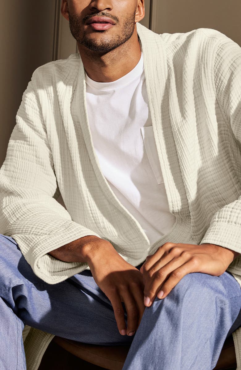 Boll & Branch Dream Rib Organic Cotton Robe, Alternate, color, Mist