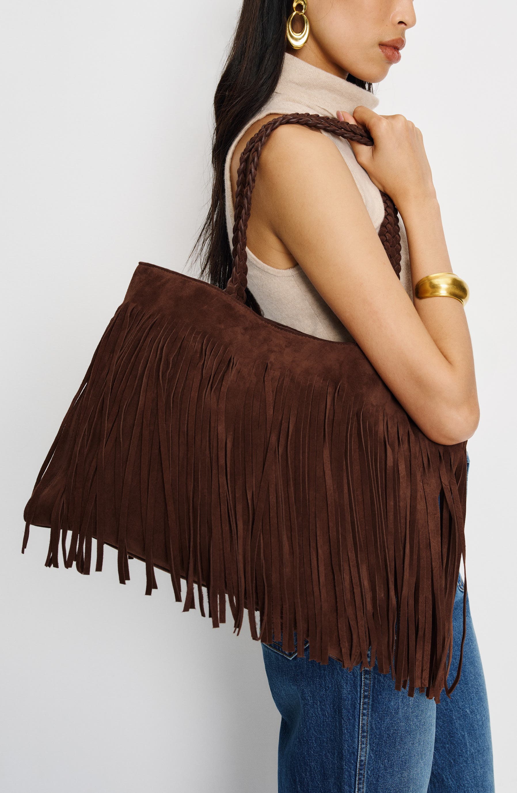 Reformation Luna Suede Tote Bag, Alternate, color, Espresso Suede