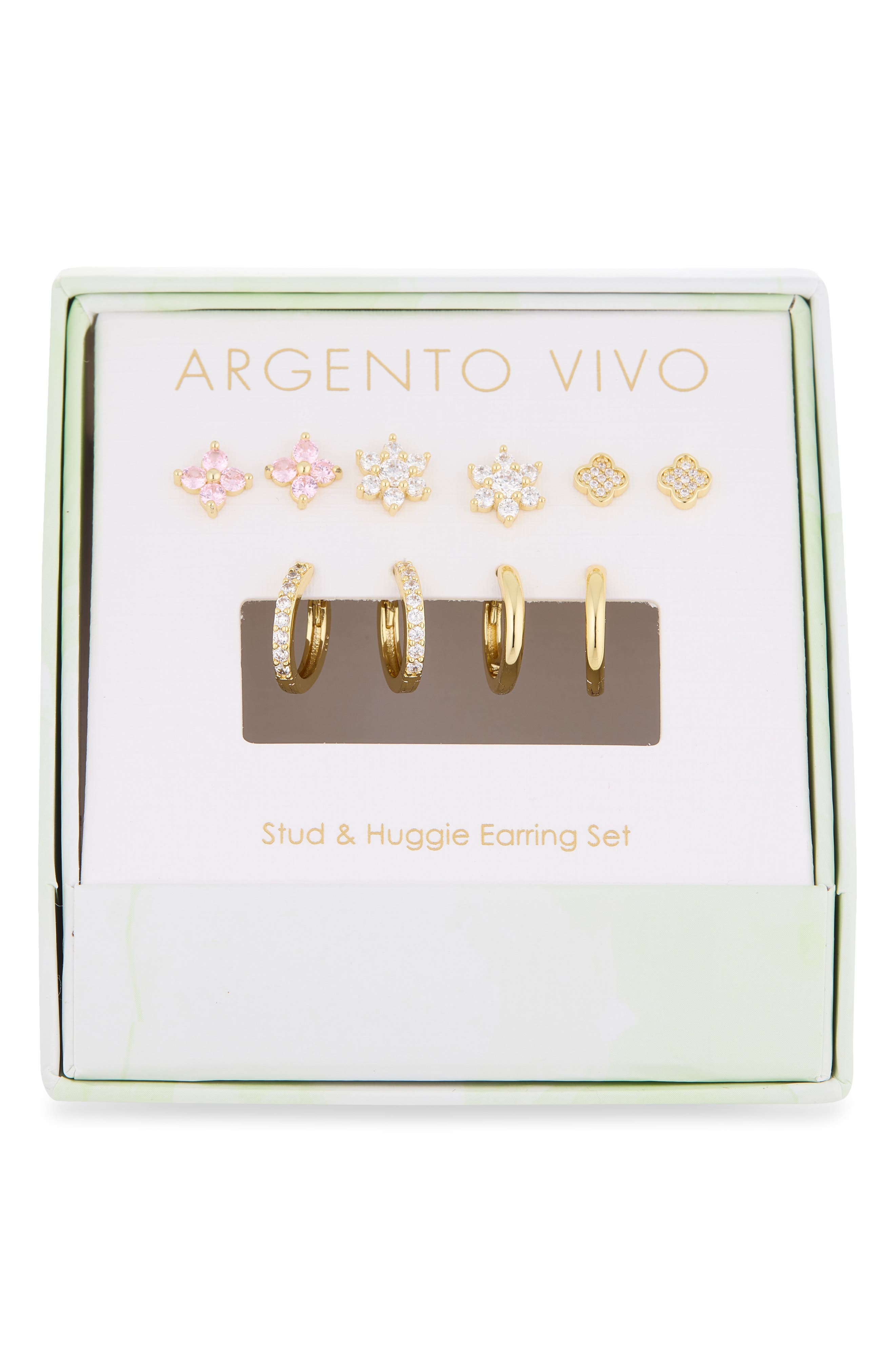 Cubic Zirconia Clover Mixed Stud & Huggie Earring Set