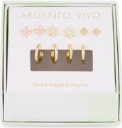 ARGENTO VIVO Cubic Zirconia Clover Mixed Stud & Huggie Earring Set