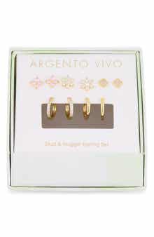 Cubic Zirconia Clover Mixed Stud & Huggie Earring Set