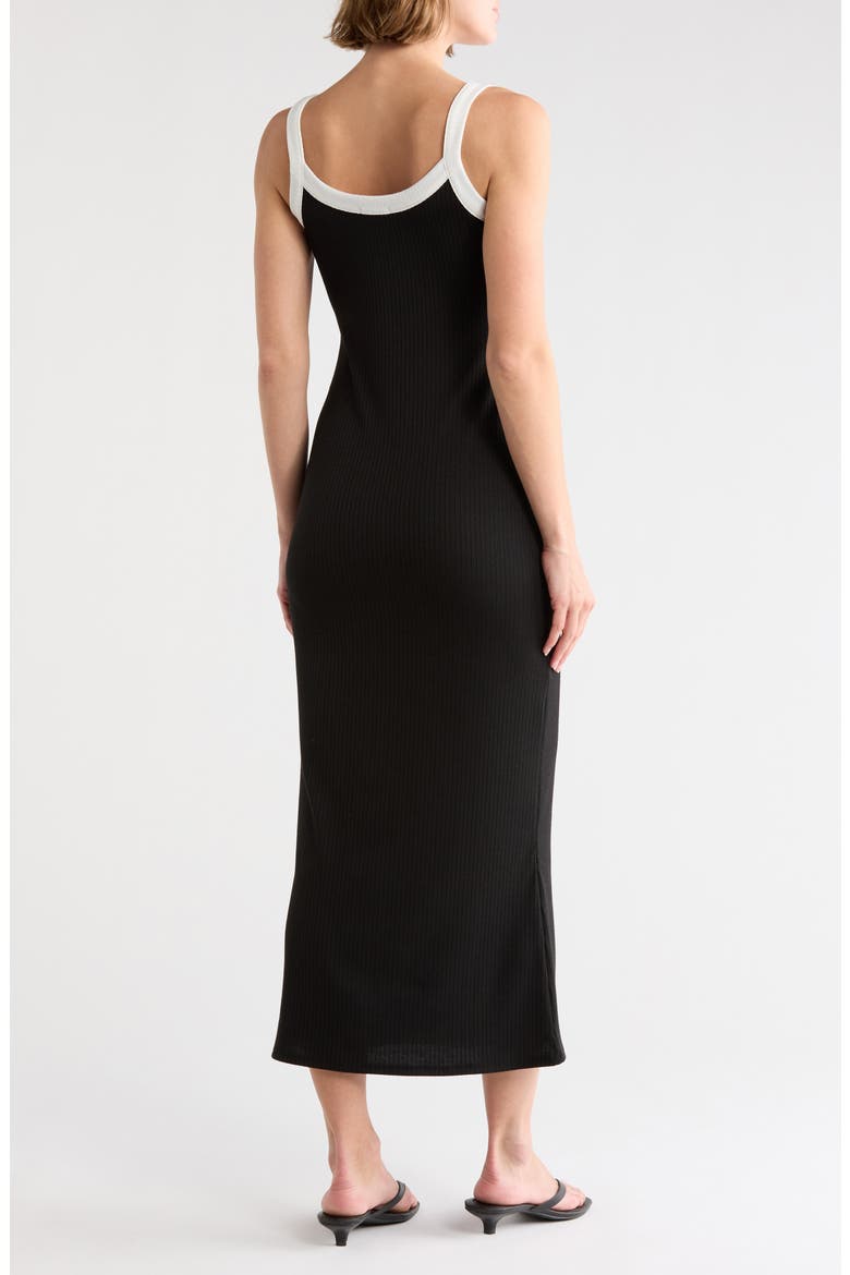 Contrast Trim Ribbed Tank Dress, Alternate, color, BLACK