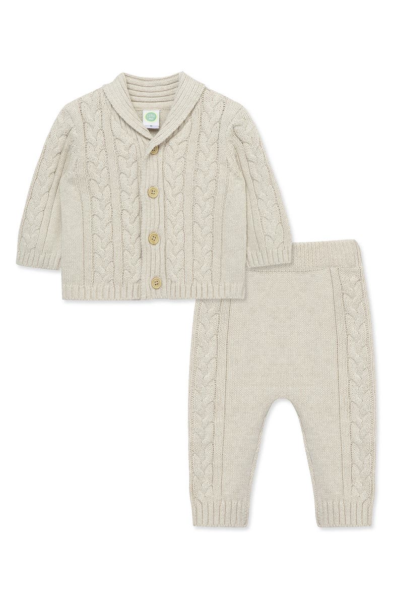 Little Me Cable Cotton Cardigan & Sweater Pants Set, Main, color, 