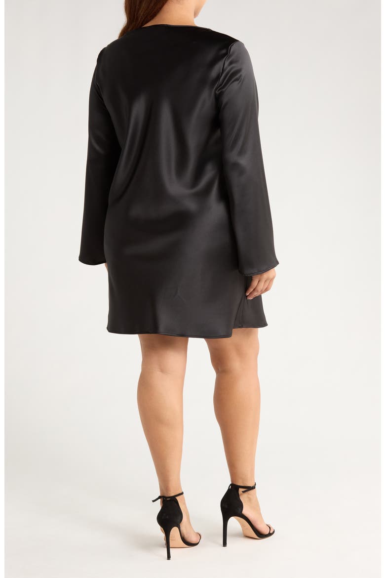 Cowl Neck Long Sleeve Satin Minidress, Alternate, color, BLACK