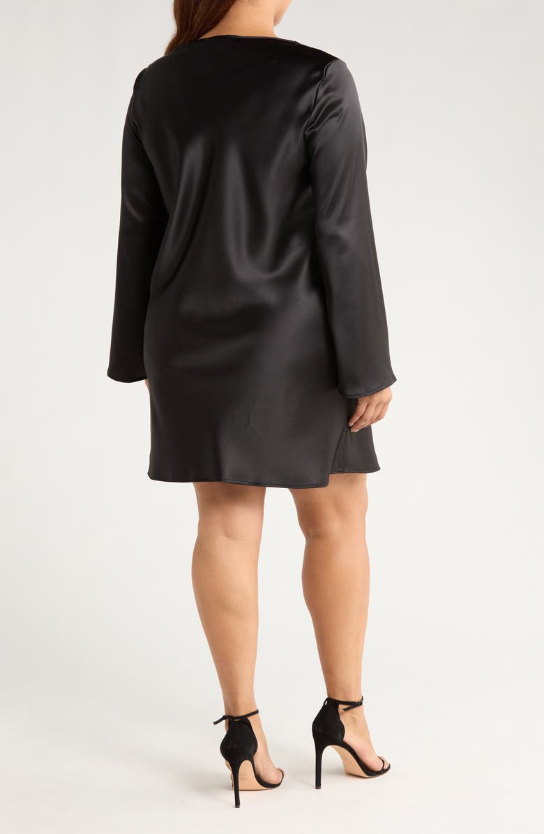 Renee C Cowl Neck Long Sleeve Satin Minidress, Alternate, color, Black