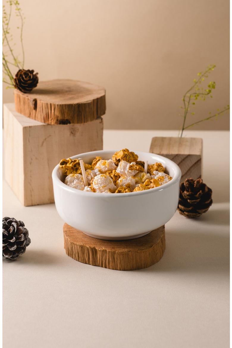 Popcorn Candle Bowl, Alternate, color, Buttery Yellow Popcorn