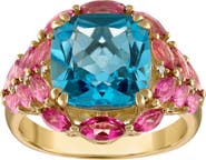 FZN Sterling Silver Diamond, Pink & Swiss Blue Topaz Ring - 0.06ct.