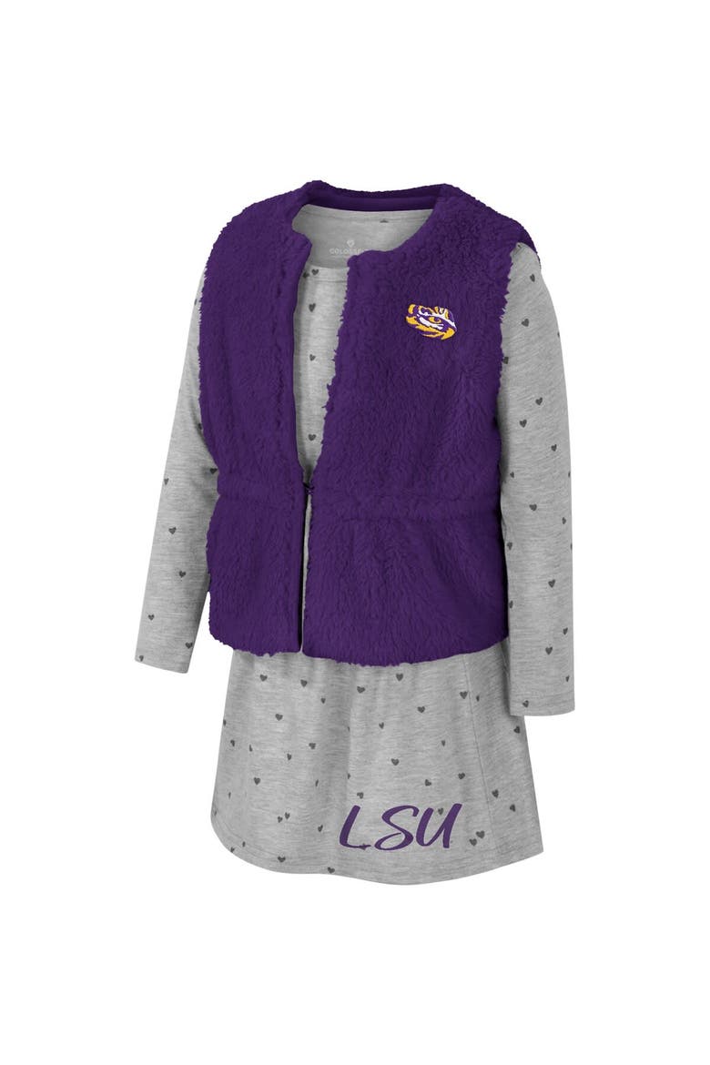 Girls Toddler Colosseum Purple LSU Tigers Meowing Vest & Dress Set, Alternate, color, Purple