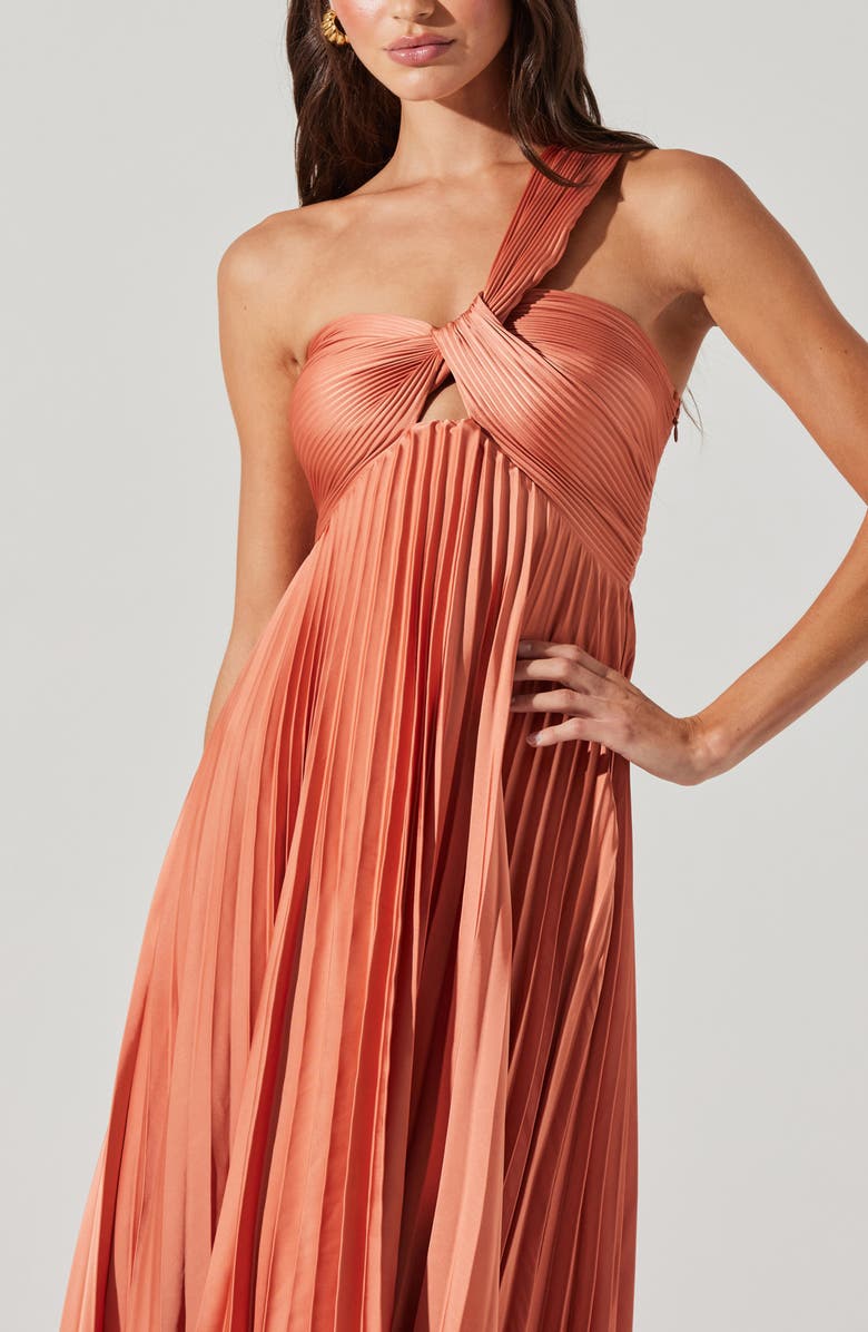 ASTR the Label Rasya Pleated One-Shoulder Maxi Dress, Alternate, color, Coral