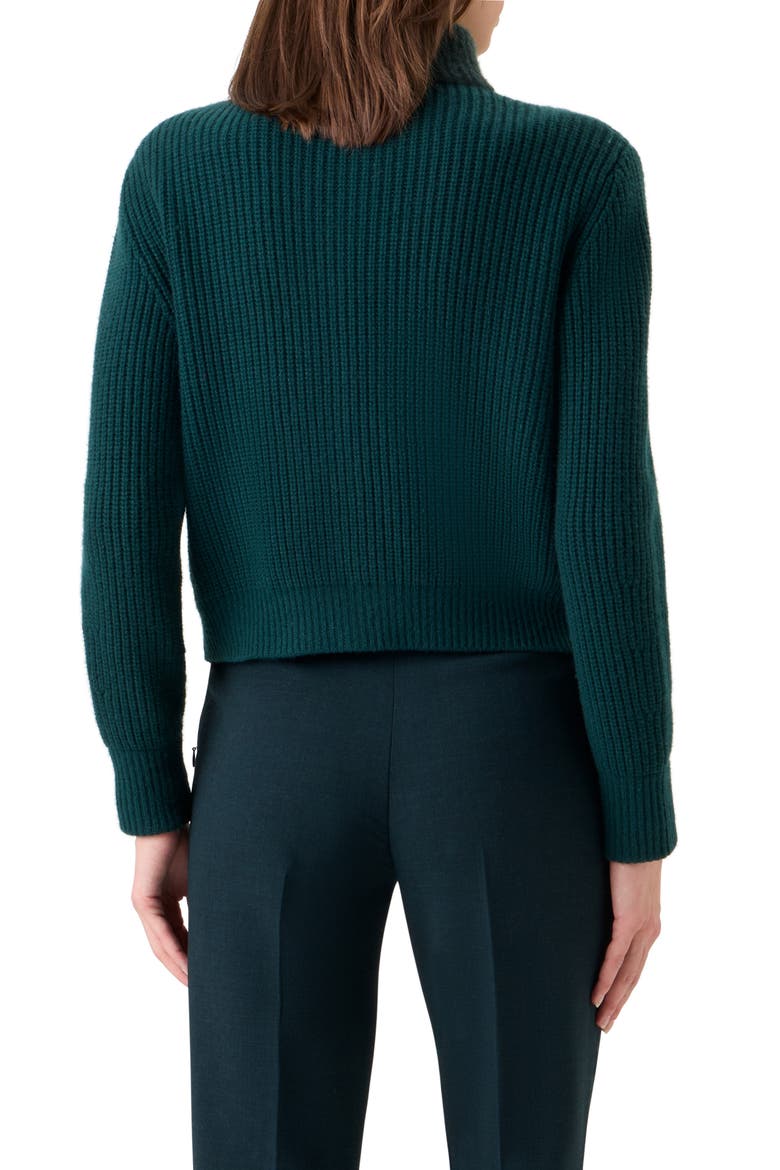 Virgin Wool, Cashmere & Silk Rib Zip Cardigan, Alternate, color, FOREST GREEN