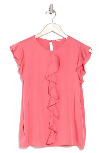Elie Tahari The Anya Ruffle Cap Sleeve Silk Blend Top In Island Pink