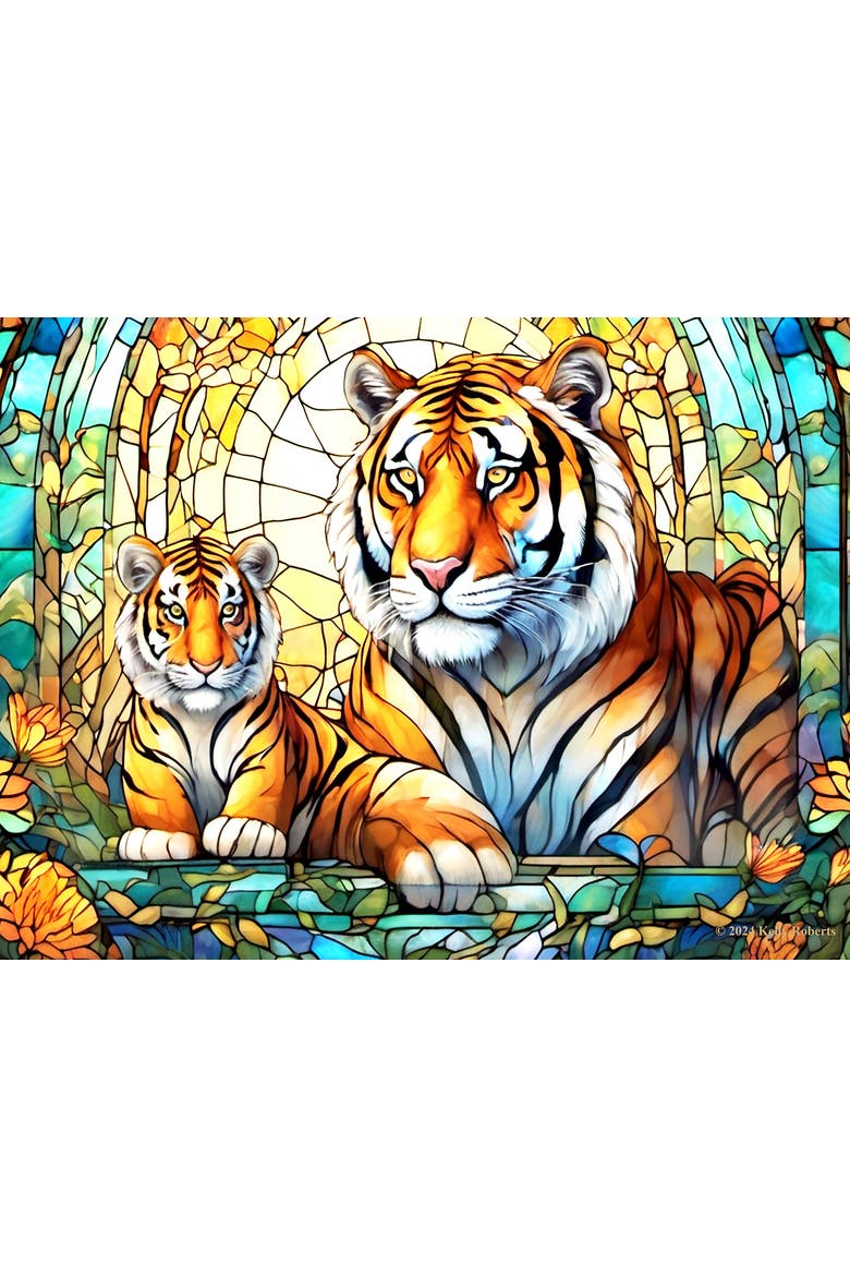 Stained Glass Zoo Tigers 500 piece Jigsaw Puzzle for Adults, Alternate, color, Multicolor