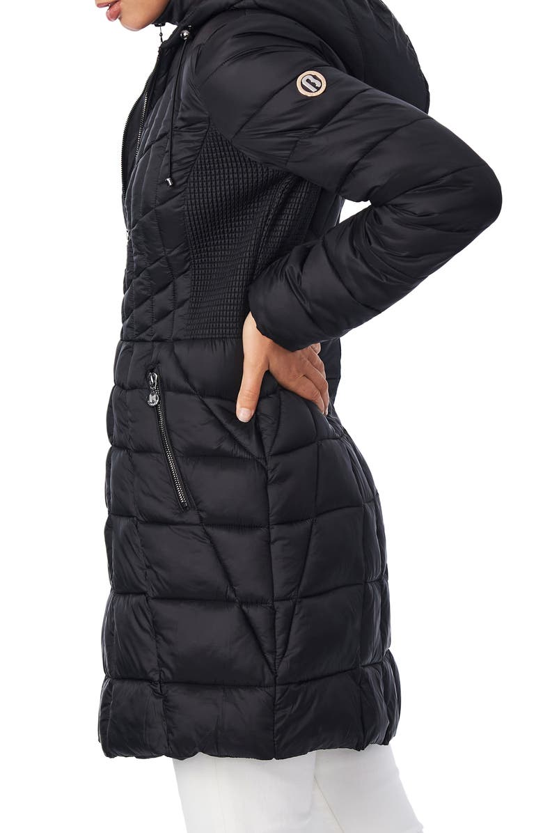 Bernardo Packable Hooded Fill Coat with Contrast Inset Bib, Alternate, color,