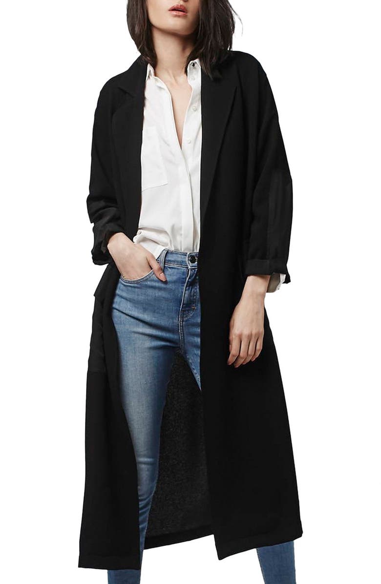 Topshop Contrast Panel Duster Coat, Main, color, 