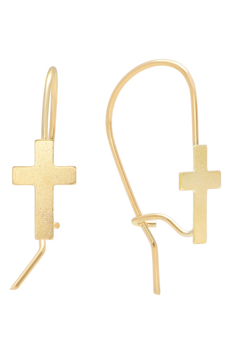 BEST SILVER 14K Yellow Gold Cross Earrings, Main, color, 