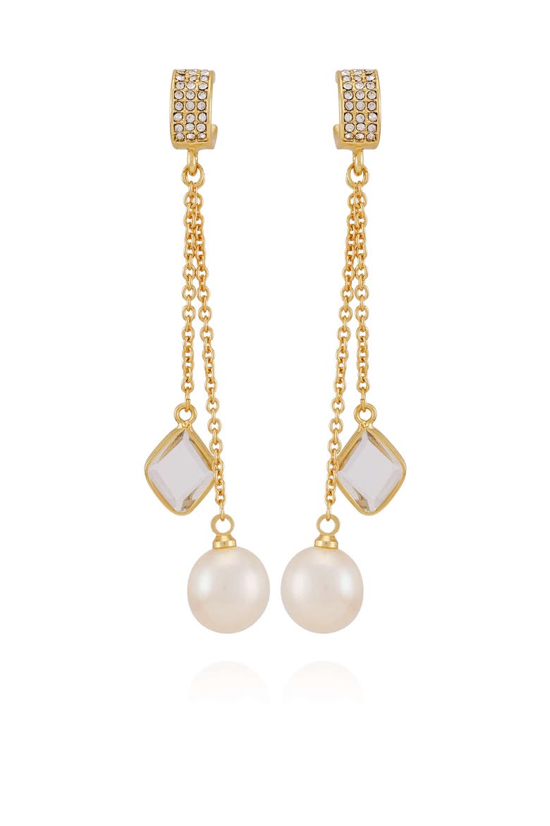 Dangle Earrings with Freshwater Pearl Crystal Drop, Main, color, 14K Gold Plated
