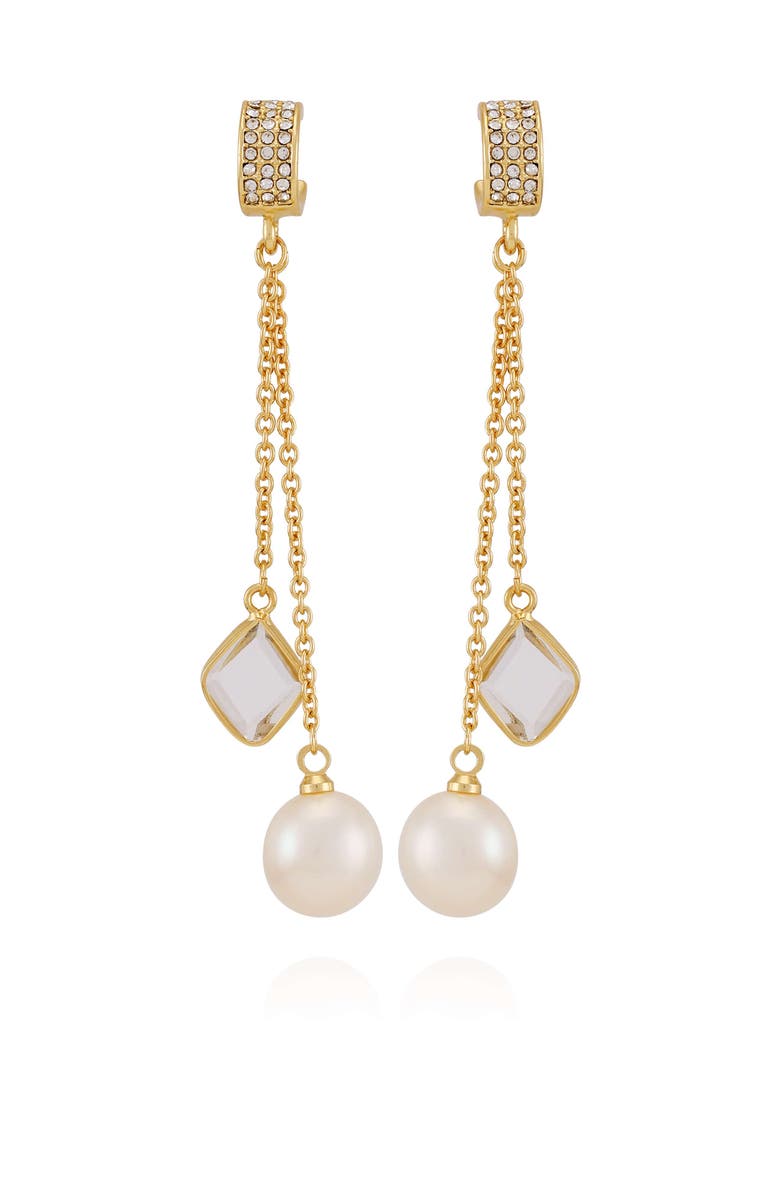 Vince Camuto Dangle Earrings with Freshwater Pearl Crystal Drop, Main, color, 14K Gold Plated