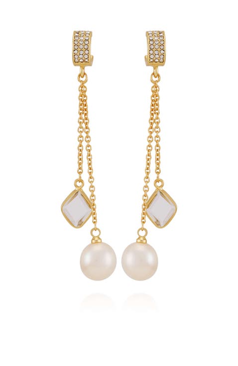 Dangle Earrings with Freshwater Pearl Crystal Drop