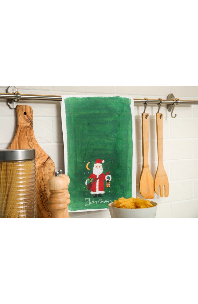 C&F Home "Father Christmas Alphabet "F" 100% Cotton Printed Flour Sack Dishtowel, Alternate, color, Green