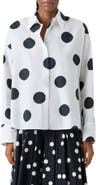 Akris punto X-Large Polka Dot Oversize Cotton Poplin High-Low Button-Up Shirt