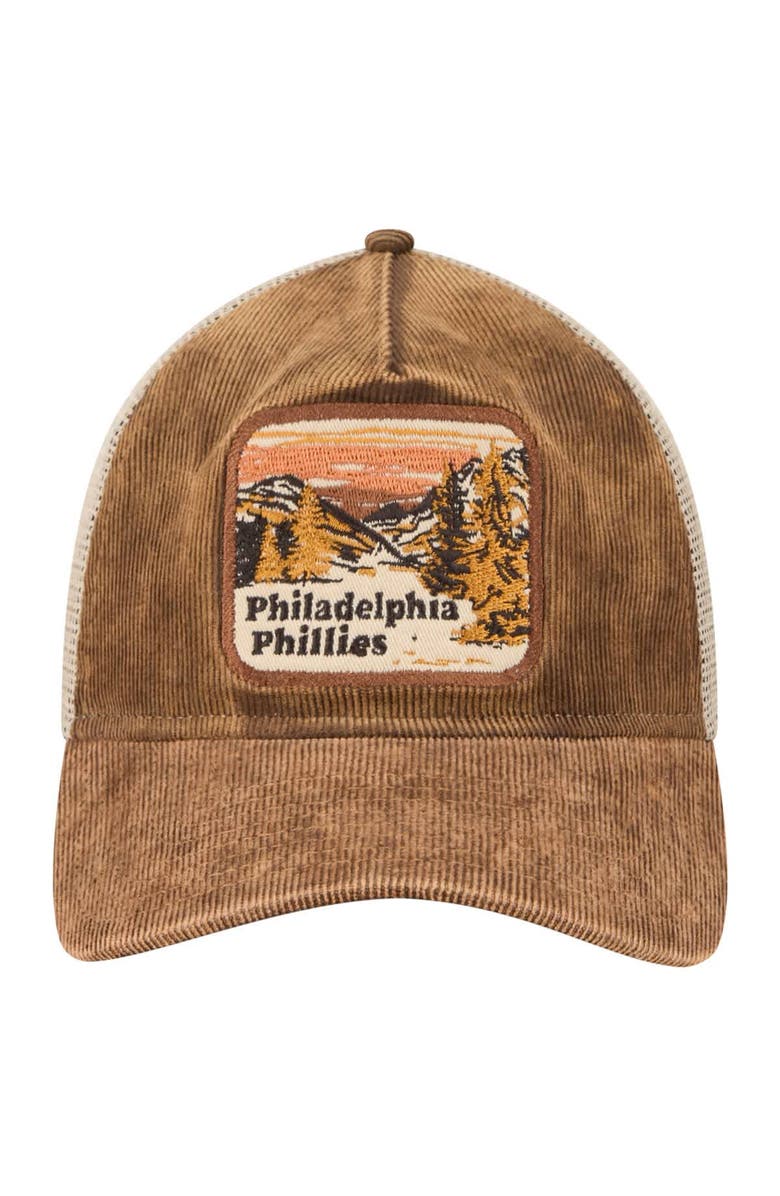 New Era Men's New Era Dark Brown Philadelphia Phillies Vintage Landscape 9TWENTY A-Frame Adjustable Trucker Hat, Alternate, color, 