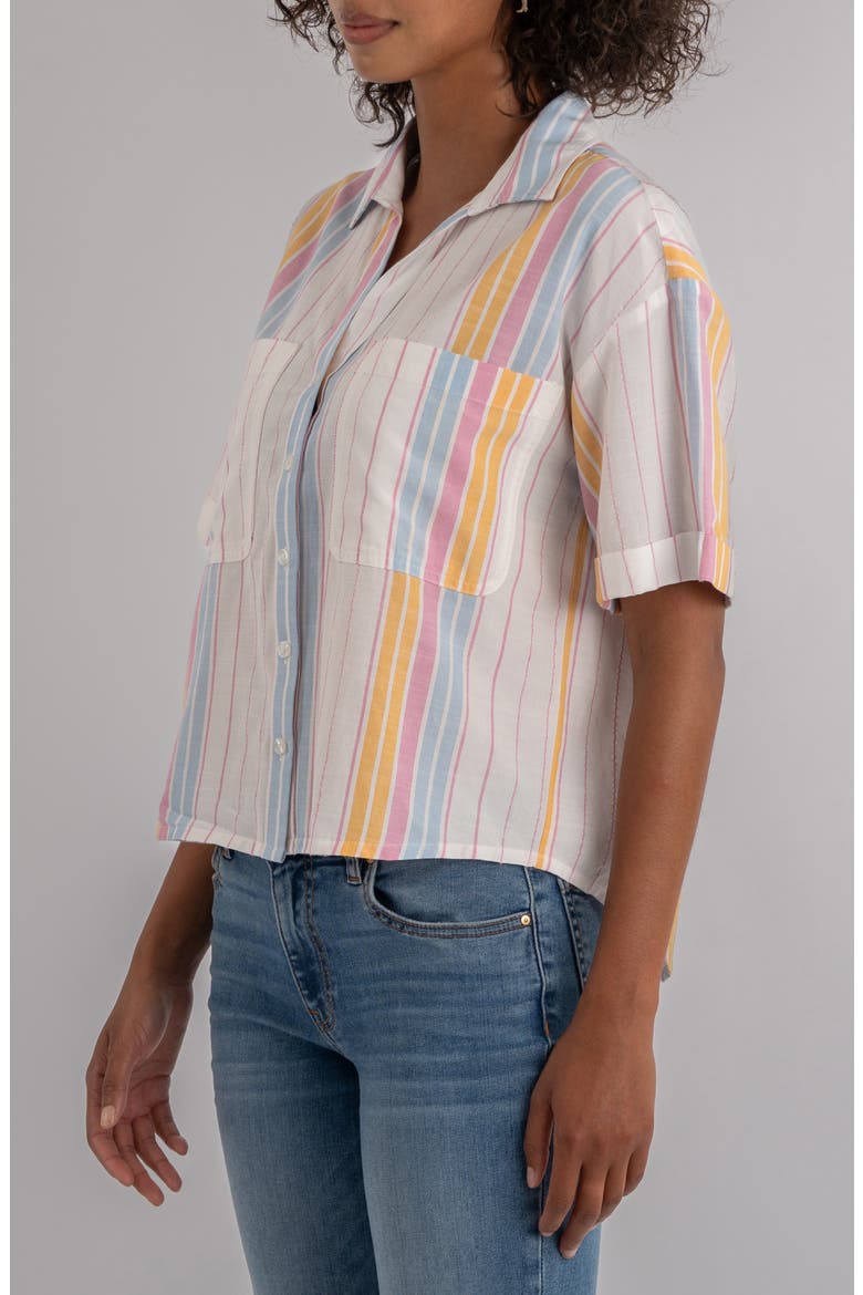 Brianna Stripe Boxy Short Sleeve Button-Up Shirt, Alternate, color, WHITE/ PINK