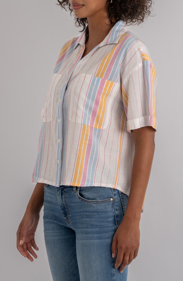 KUT from the Kloth Brianna Stripe Boxy Short Sleeve Button-Up Shirt, Alternate, color, White/ Pink