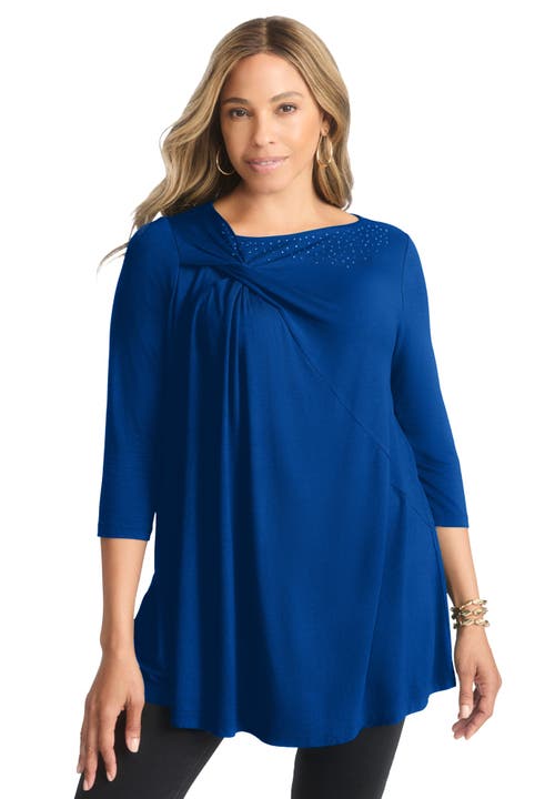 Jessica London Twist-front Trapeze Tunic In Blue