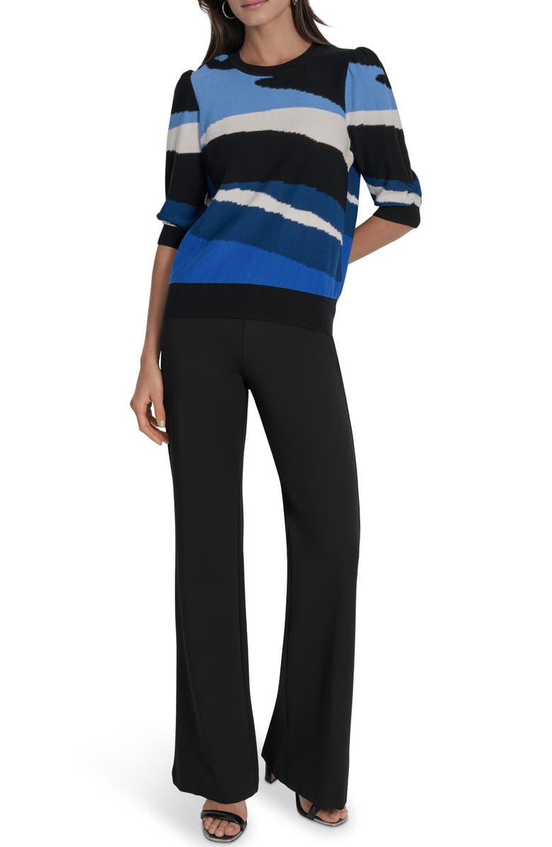 DKNY Puff Shoulder Cotton Sweater, Alternate, color, Cad Blue Multi