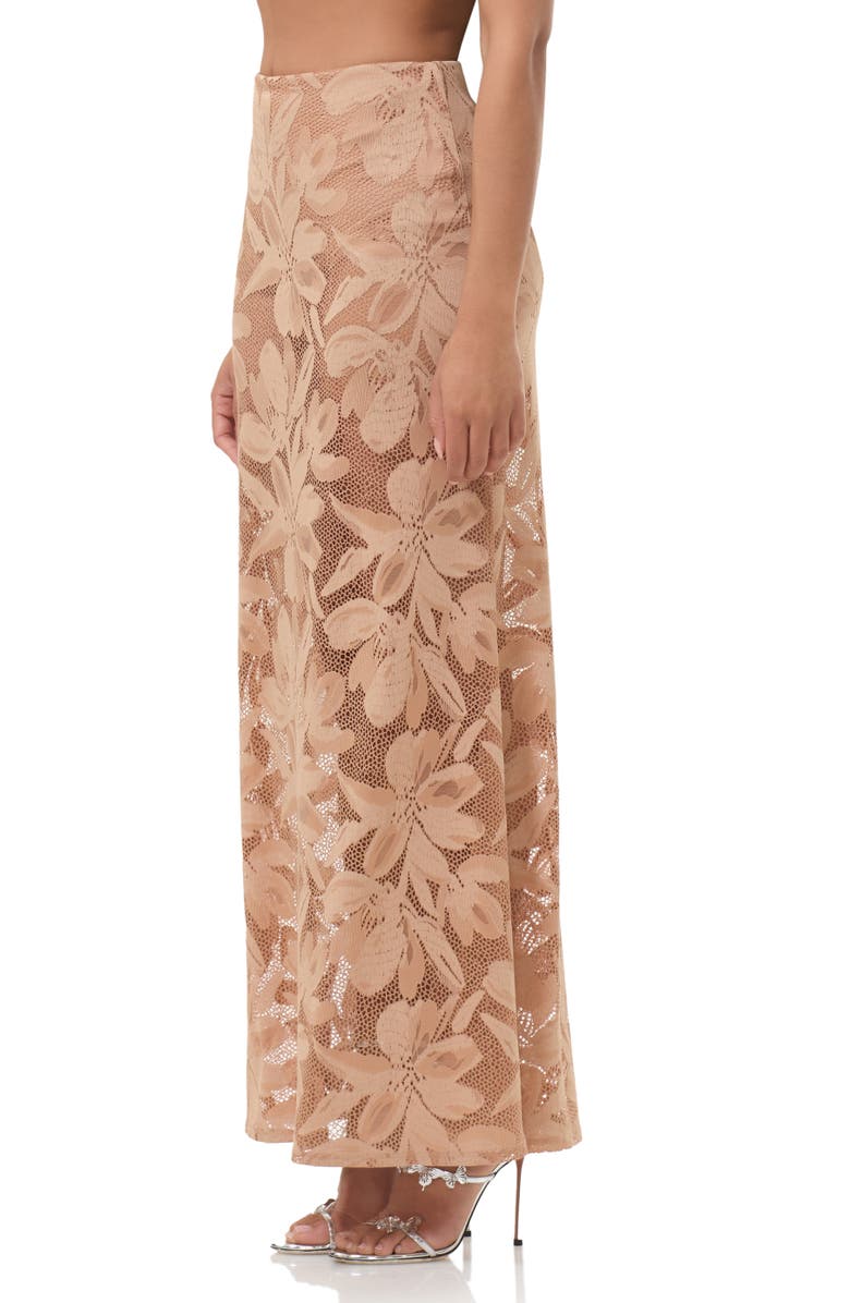 AFRM Tilly Sheer Floral Lace Maxi Skirt, Alternate, color, Almond