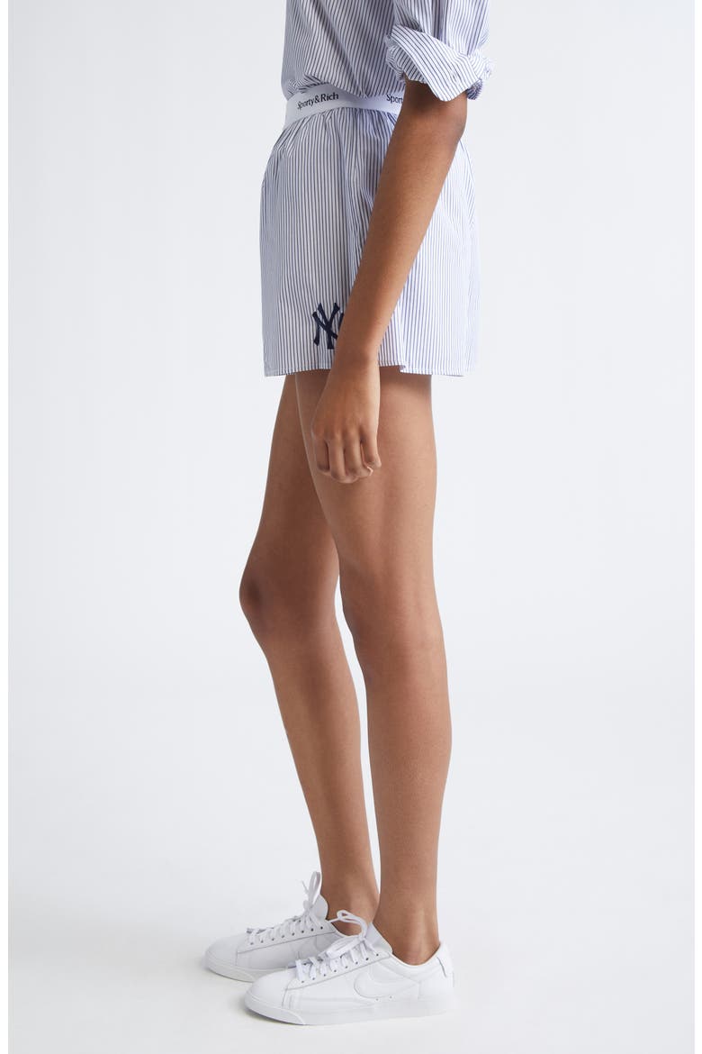 Yankees Serif Logo Cotton Boxer Shorts, Alternate, color, NAVY STRIPED
