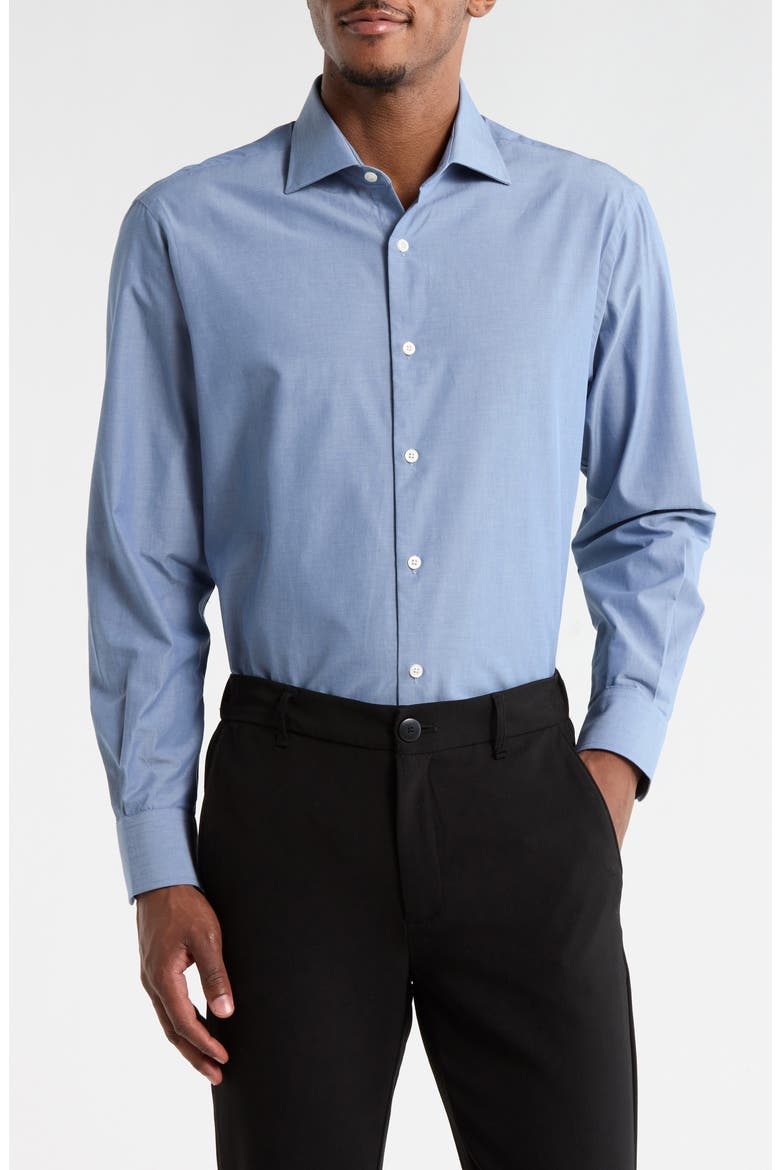 Classic Button Front Long Sleeve Cotton Dress Shirt, Main, color, BLUE